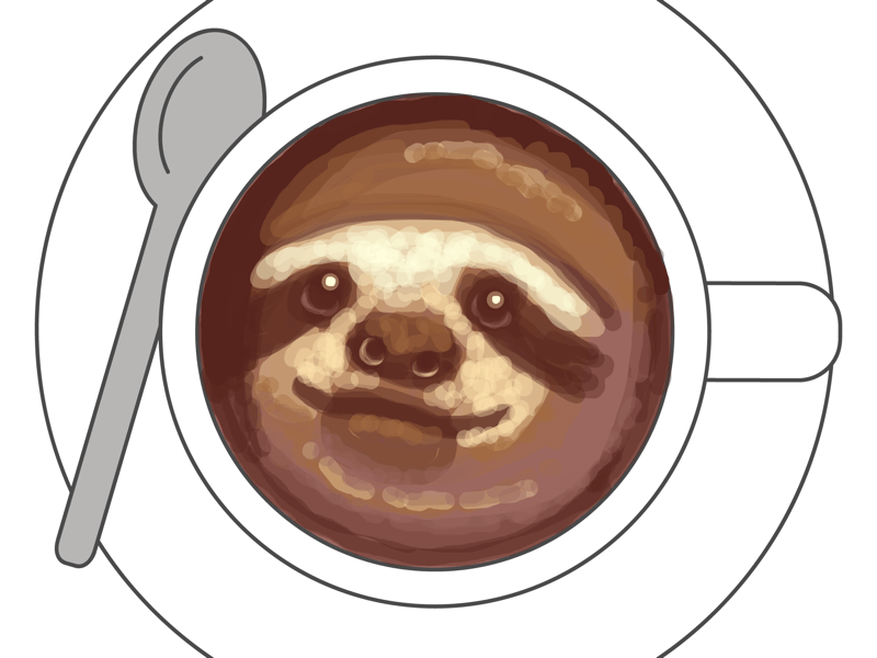 Sloth face in a latte cup