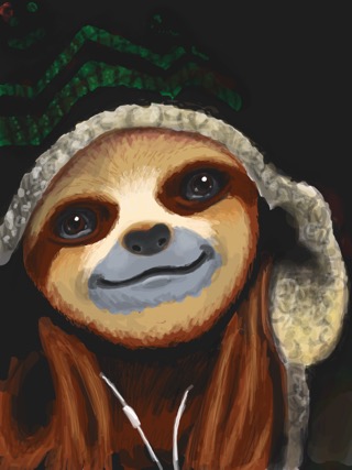 A sloth wearing a knitted hat